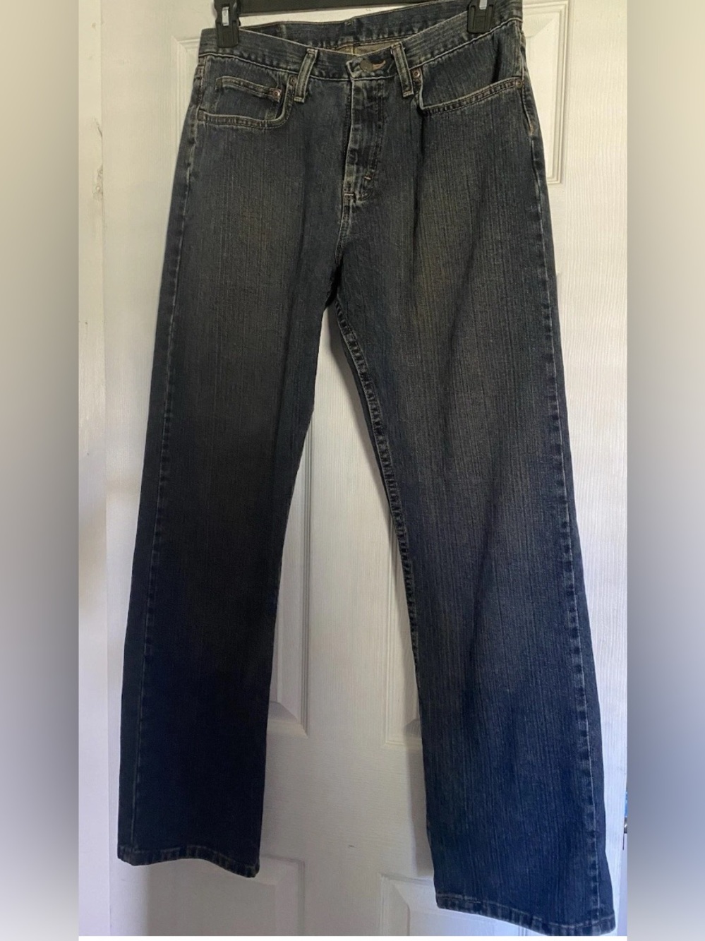 Wrangler 33x32 Premium Denim Relaxed Straight Jeans Blue Dark Wash Men